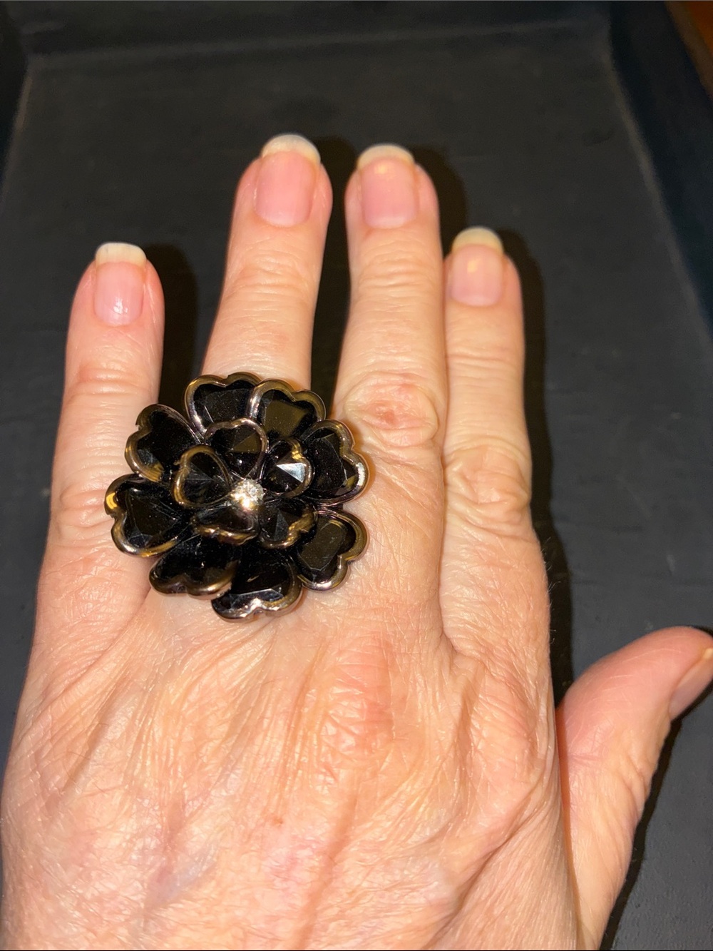 Statement Black Flower Cocktail Stretch Ring
